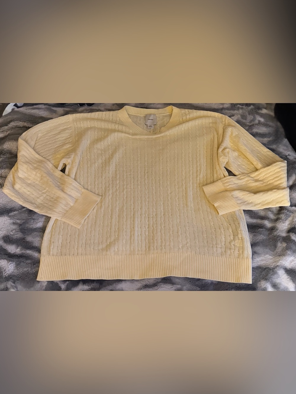 Calvin Klein Pale Yellow Cable Knit Crewneck Sweater